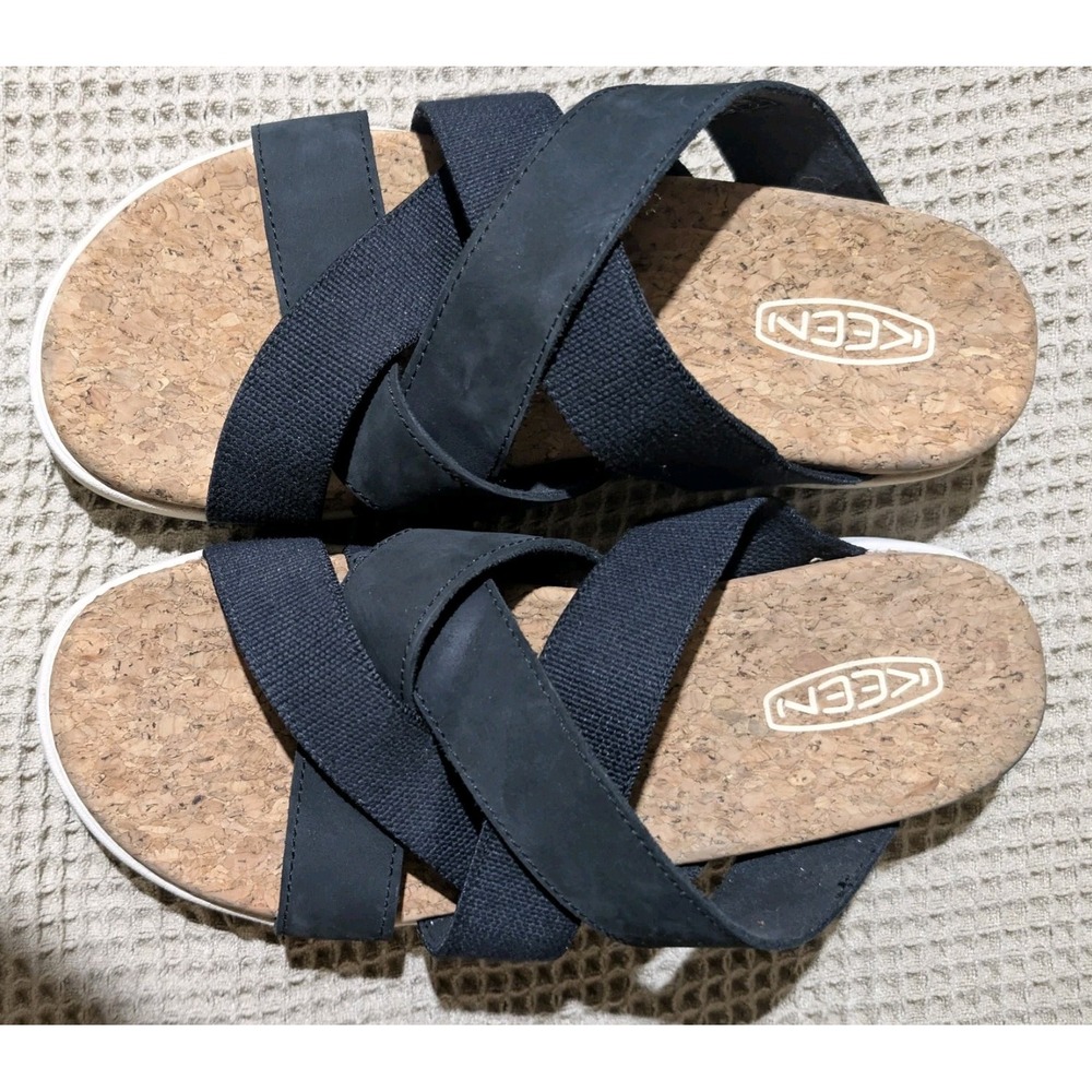 KEEN Elle Mixed Slide Casual Comfort Cork Sandals Black Birch 7